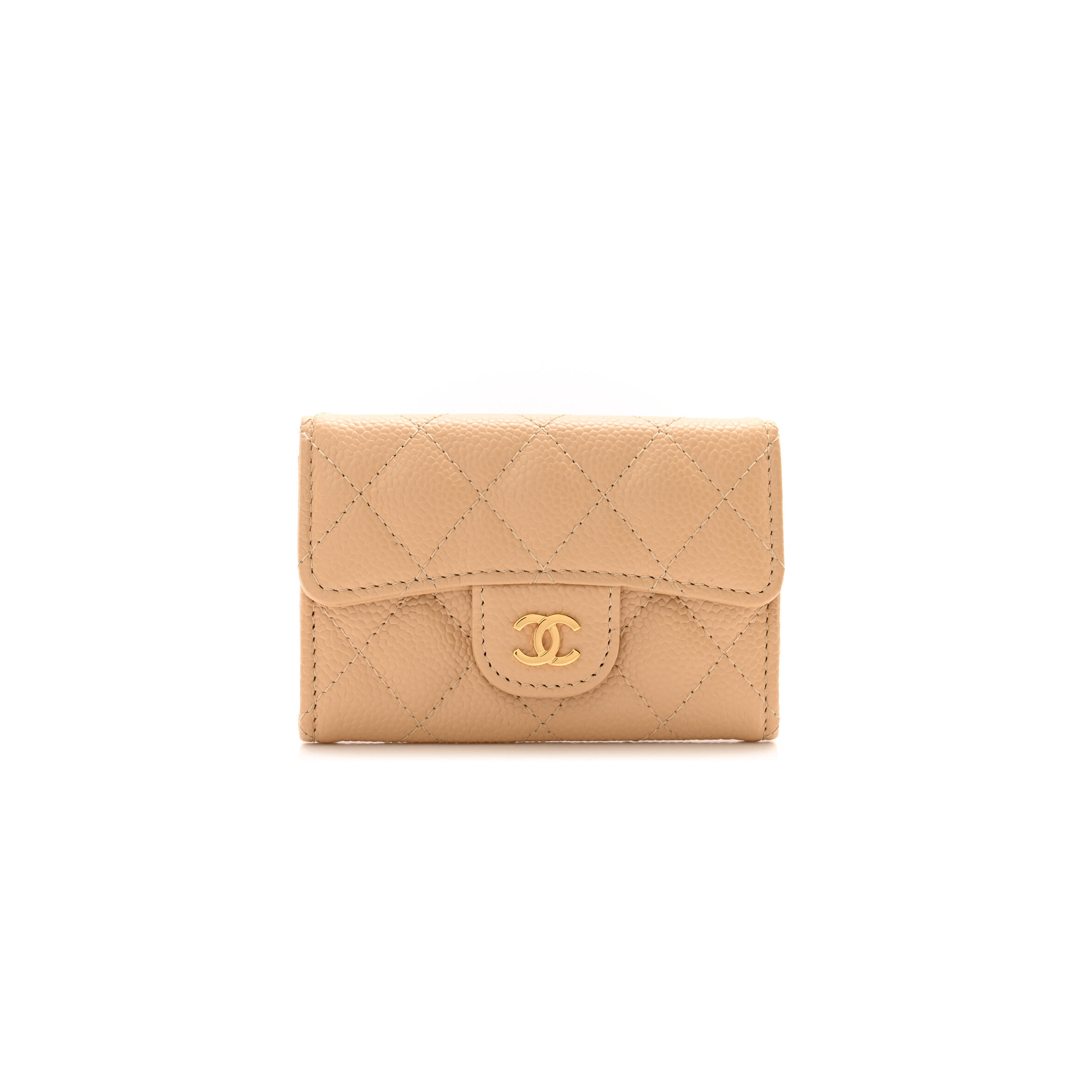 CHANEL CAVIAR QUILTED FLAP CARD HOLDER WALLET BEIGE AP0214 (11.3*7.5*2.5cm)